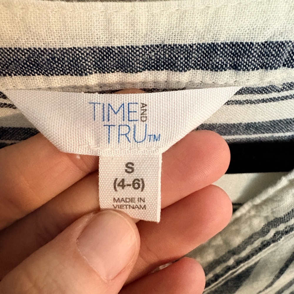 Time and Tru Navy and White Striped Linen-Blend Dress - Picture 2 of 10